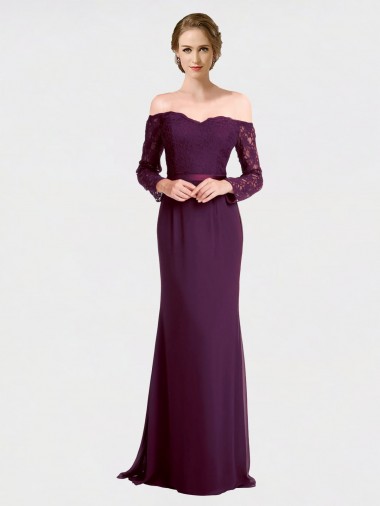 Low Back Grape Mermaid Off the Shoulder Long Bridesmaid Dress York