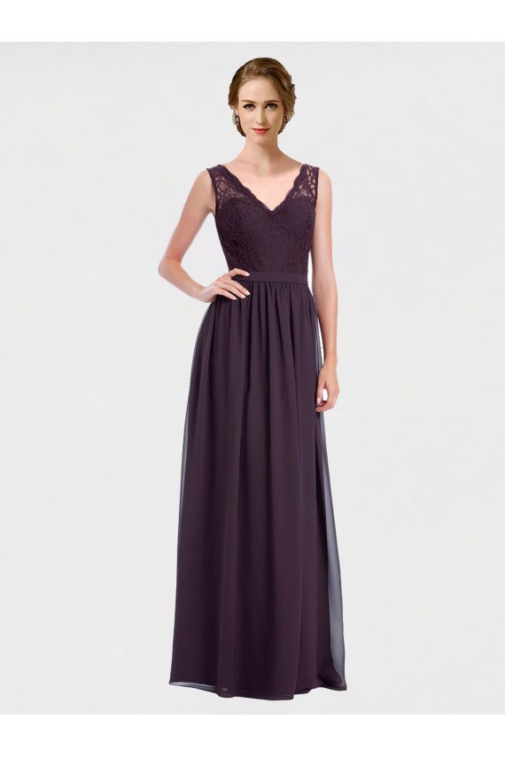 V-Back Grape A-Line V-Neck Long Bridesmaid Dress / Evening Dress York