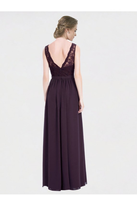 V-Back Grape A-Line V-Neck Long Bridesmaid Dress / Evening Dress York
