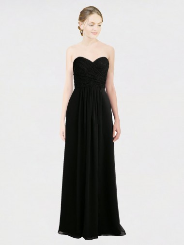 Low Back Black A-Line Strapless Long Bridesmaid Dress York