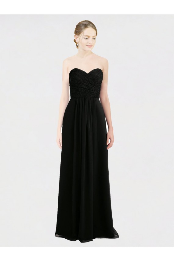 Low Back Black A-Line Strapless Long Bridesmaid Dress York
