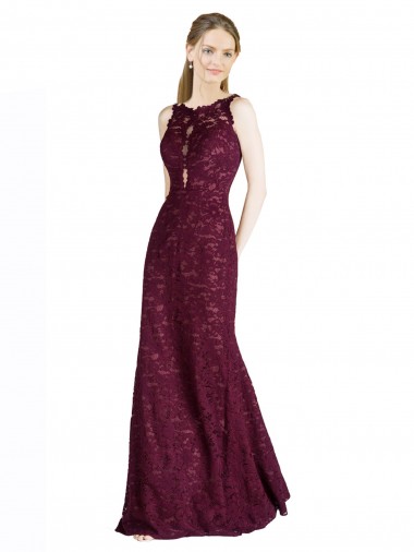Keyhole Back Burgundy Gold A-Line High Neck Long Prom Dress / Bridesmaid Dress York