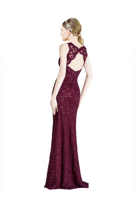 Keyhole Back Burgundy Gold A-Line High Neck Long Prom Dress / Bridesmaid Dress York