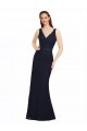 Open Back Dark Navy Sheath V-Neck Long Bridesmaid Dress York