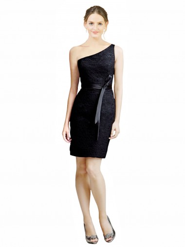 Open Back Black A-Line One Shoulder Knee Length Bridesmaid Dress York