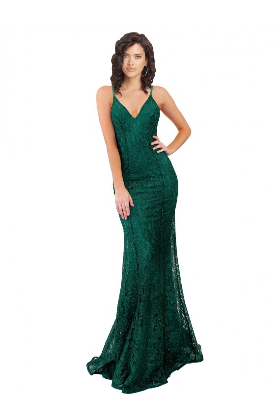 Open Back Dark Green Mermaid V-Neck Long Black Tie Evening Gown / Prom Dress / Bridesmaid Dress York