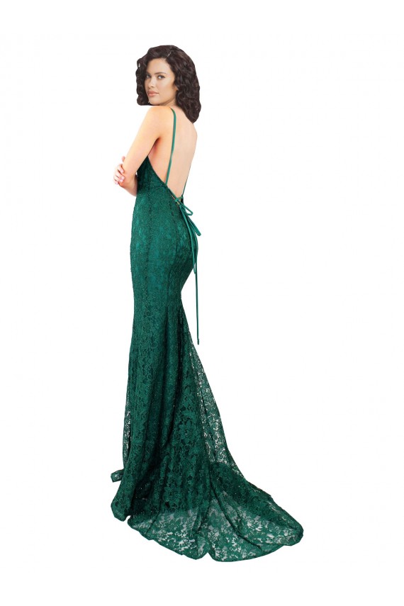 Open Back Dark Green Mermaid V-Neck Long Black Tie Evening Gown / Prom Dress / Bridesmaid Dress York