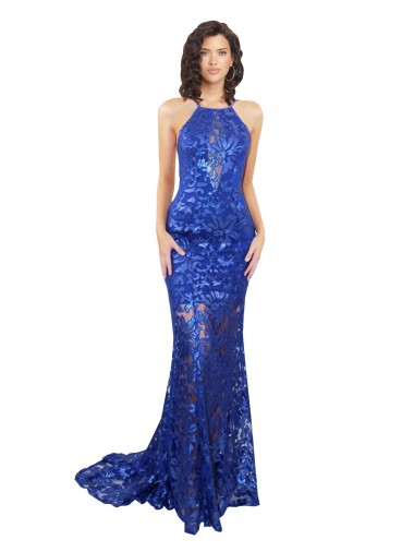 Open Back Royal Blue Mermaid High Neck Long Semi Formal Evening Dress / Prom Dress / Bridesmaid Dress York