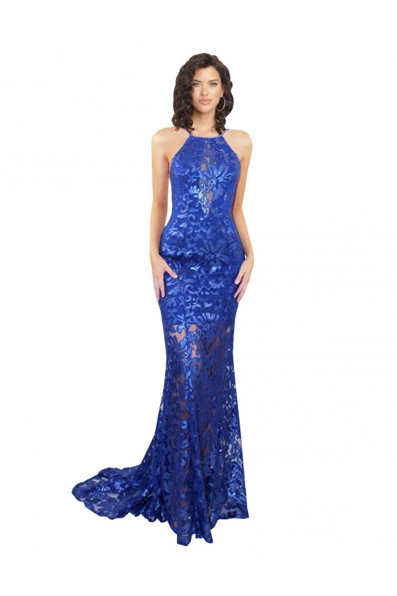 Open Back Royal Blue Mermaid High Neck Long Semi Formal Evening Dress / Prom Dress / Bridesmaid Dress York