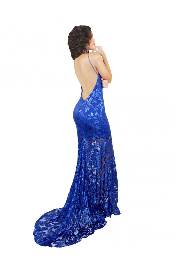 Open Back Royal Blue Mermaid High Neck Long Semi Formal Evening Dress / Prom Dress / Bridesmaid Dress York