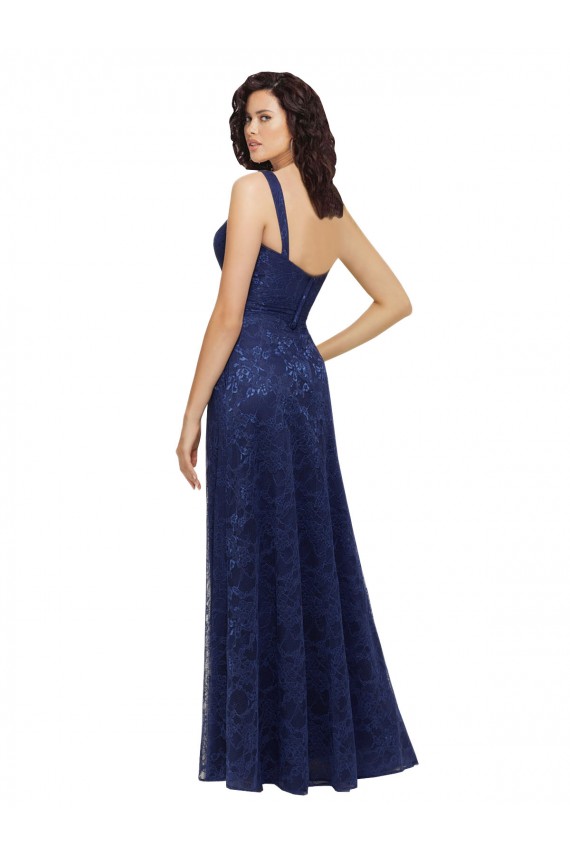 Low Back Dark Navy A-Line V-Neck Long Bridesmaid Dress York