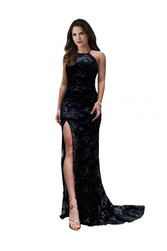 Open Back Black Mermaid High Neck Long Black Tie Evening Gown / Prom Dress / Bridesmaid Dress York