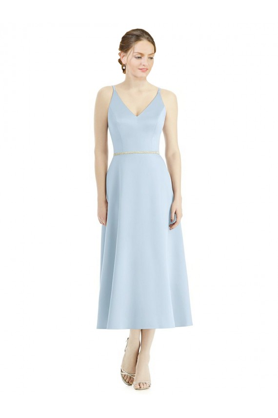 Light Sky Blue A-Line V-Neck Tea Length Bridesmaid Dress York
