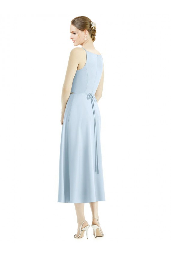 Light Sky Blue A-Line V-Neck Tea Length Bridesmaid Dress York