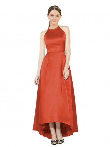 Spice Red A-Line Halter Neck High Low Bridesmaid Dress York