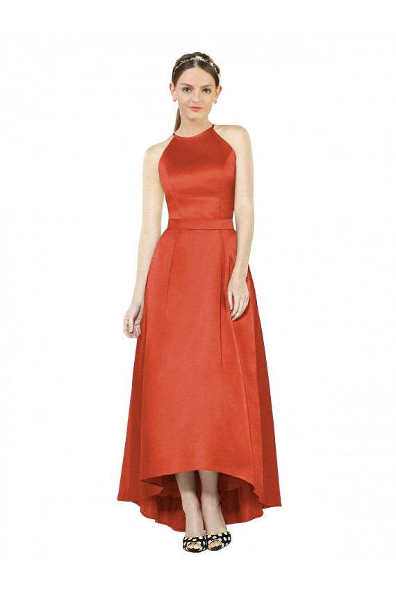 Spice Red A-Line Halter Neck High Low Bridesmaid Dress York