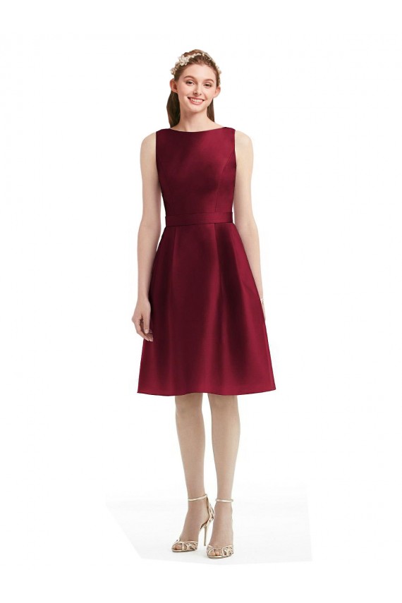 Burgundy A-Line Bateau Neck Knee Length Bridesmaid Gown York