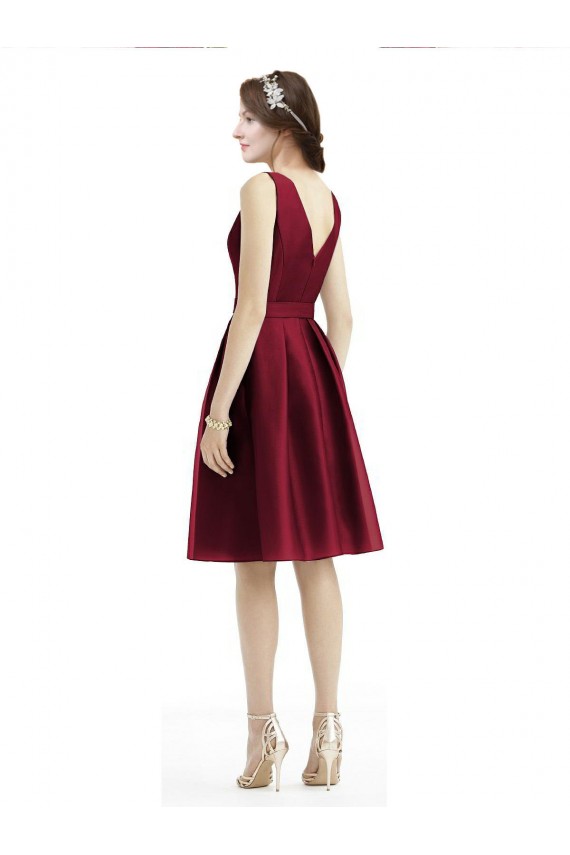 Burgundy A-Line Bateau Neck Knee Length Bridesmaid Gown York
