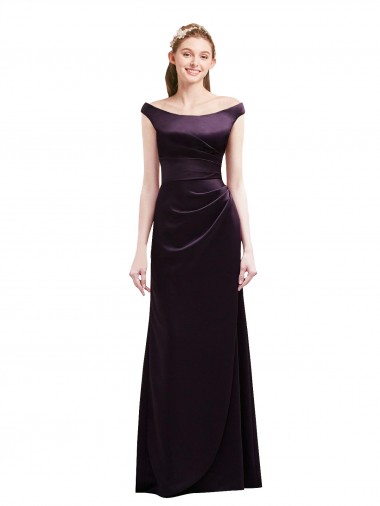 Grape A-Line Off the Shoulder Long Bridesmaid Dress York