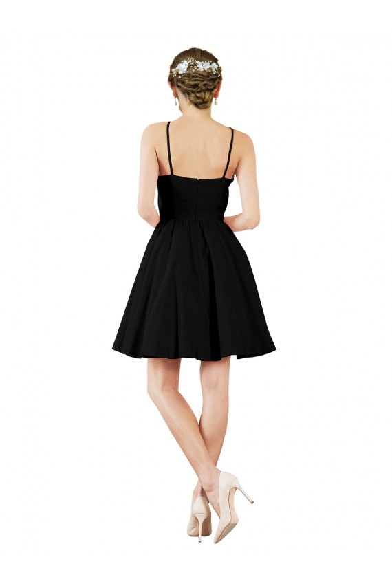 Open Back Dark Navy A-Line Halter Neck Knee Length Bridesmaid Gown York