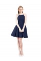 Open Back Dark Navy A-Line Halter Neck Knee Length Bridesmaid Gown York