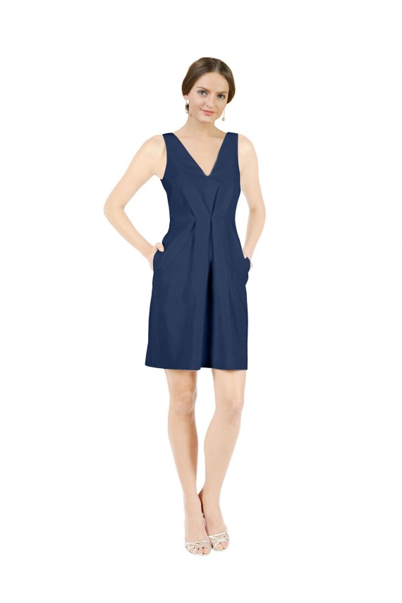 Open Back Dark Navy A-Line V-Neck Knee Length Evening Gown / Bridesmaid Dress York