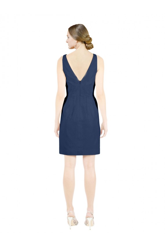 Open Back Dark Navy A-Line V-Neck Knee Length Evening Gown / Bridesmaid Dress York