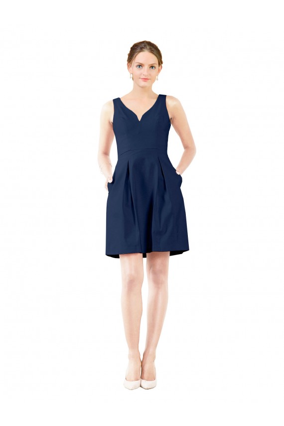 Dark Navy A-Line V-Neck Knee Length Bridesmaid Gown York