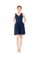 Dark Navy A-Line V-Neck Knee Length Bridesmaid Gown York