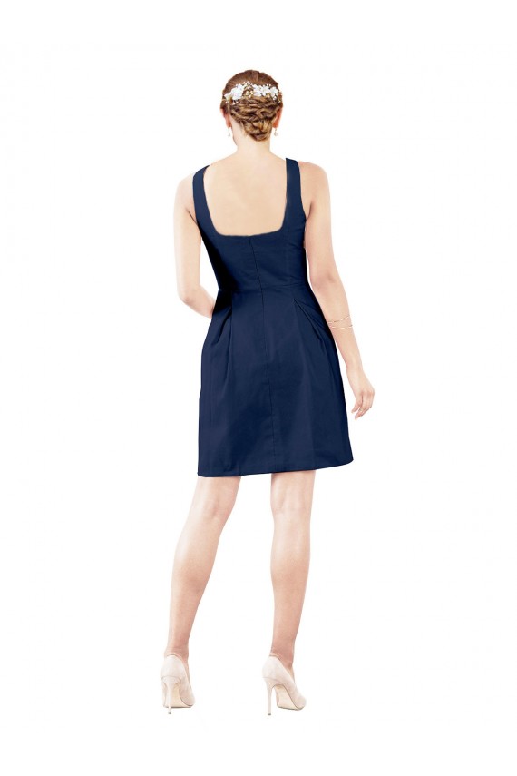 Dark Navy A-Line V-Neck Knee Length Bridesmaid Gown York