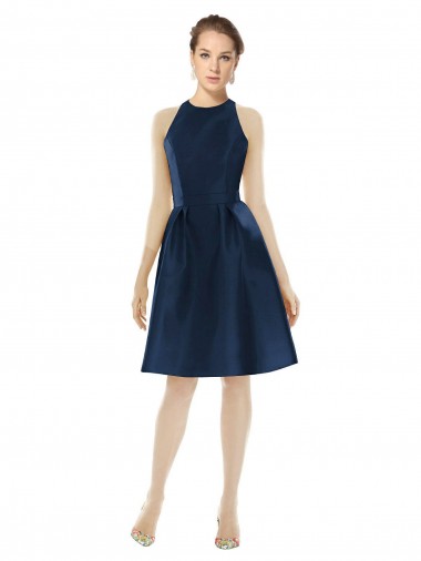 Dark Navy A-Line Halter Neck Cocktail Length Bridesmaid Dress York
