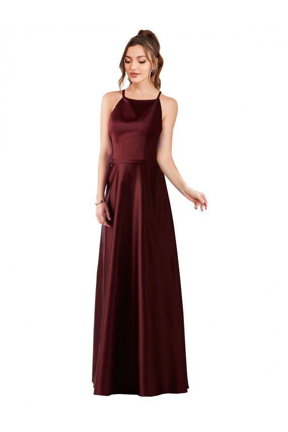 Burgundy Gold A-Line Halter Neck Long Prom Dress / Bridesmaid Dress York