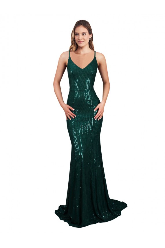 Low Back Dark Green Mermaid V-Neck Long Formal Evening Gown / Prom Dress / Bridesmaid Dress York