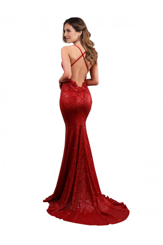 Open Back Red Mermaid V-Neck Long Evening Gown / Bridesmaid Dress York