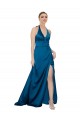 Open Back Peacock Blue A-Line Halter Neck Long Formal Evening Gown / Prom Dress / Bridesmaid Dress York