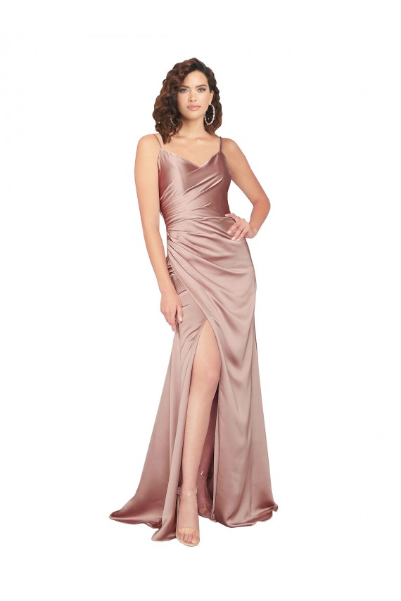 V-Back Dusty Pink Sheath V-Neck Long Black Tie Evening Gown / Prom Dress / Bridesmaid Dress York