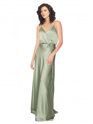 V-Back Smoke Green A-Line V-Neck Long Formal Evening Gown / Bridesmaid Dress York