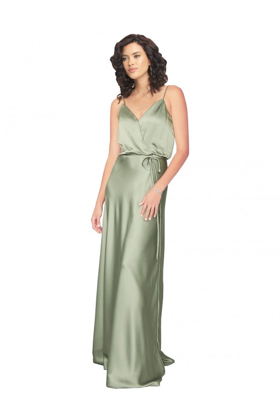 V-Back Smoke Green A-Line V-Neck Long Formal Evening Gown / Bridesmaid Dress York
