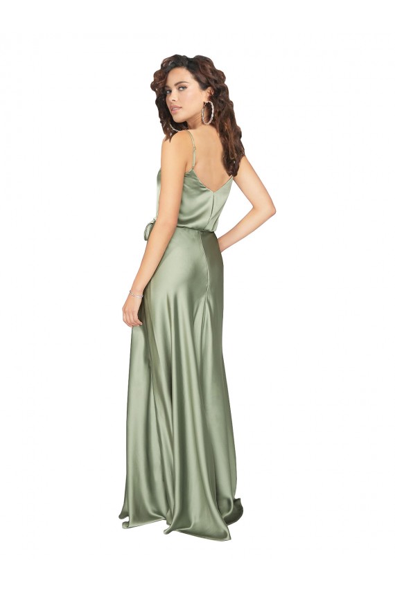 V-Back Smoke Green A-Line V-Neck Long Formal Evening Gown / Bridesmaid Dress York