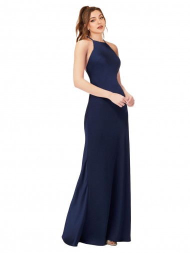 Open Back Sapphire Sheath High Neck Long Formal Evening Gown / Prom Dress / Bridesmaid Dress York
