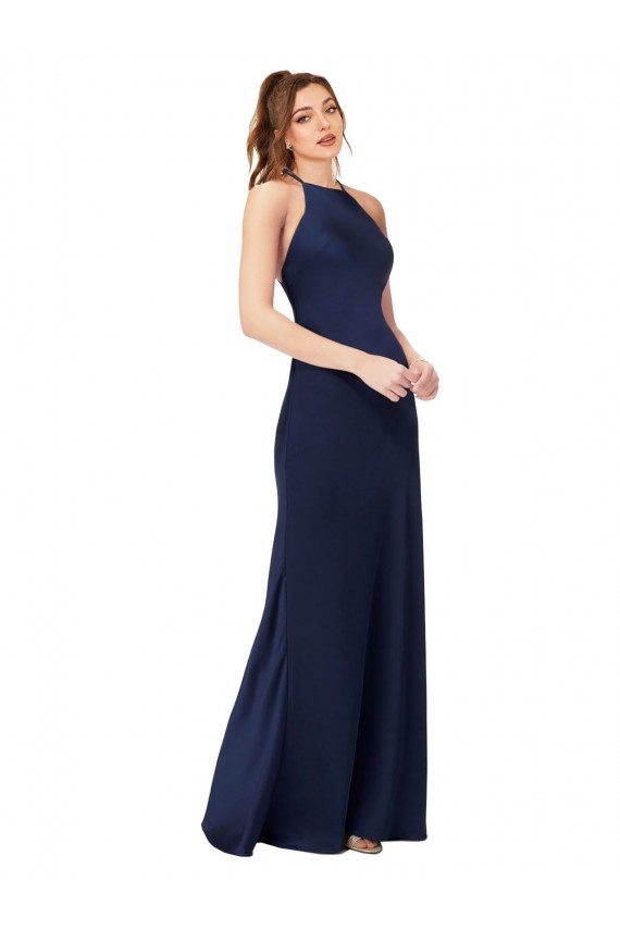 Open Back Sapphire Sheath High Neck Long Formal Evening Gown / Prom Dress / Bridesmaid Dress York