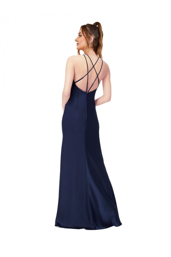 Open Back Sapphire Sheath High Neck Long Formal Evening Gown / Prom Dress / Bridesmaid Dress York