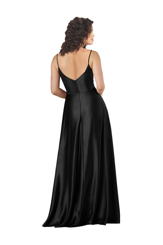 Low Back Black A-Line V-Neck Long Formal Dress / Bridesmaid Dress York