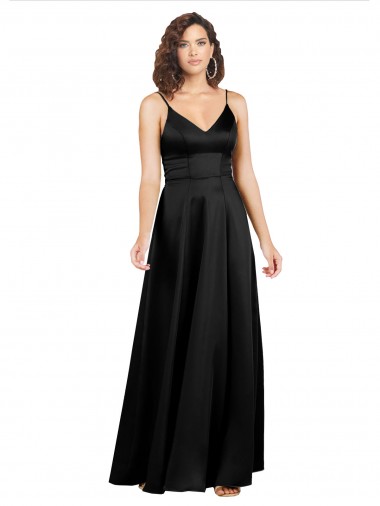 V-Back Black A-Line V-Neck Long Formal Evening Gown / Prom Dress / Bridesmaid Dress York