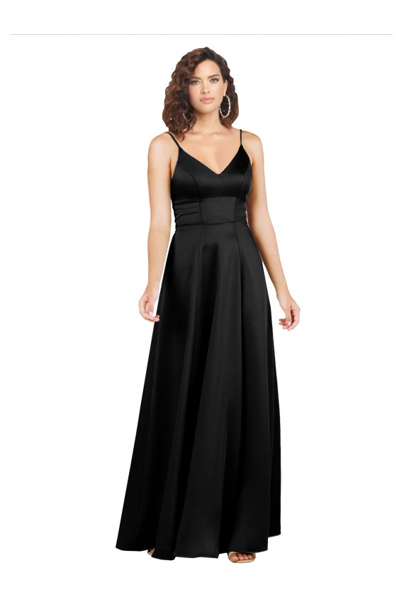 V-Back Black A-Line V-Neck Long Formal Evening Gown / Prom Dress / Bridesmaid Dress York