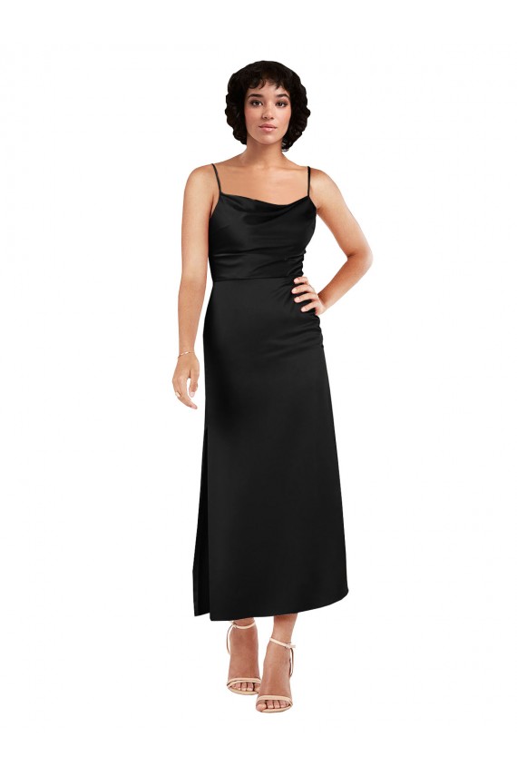 Black A-Line Cowl Neck Tea Length Formal Evening Gown / Prom Dress / Bridesmaid Dress York