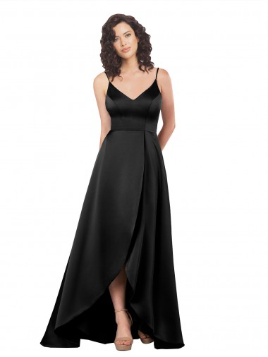 V-Back Black A-Line V-Neck Long High Low Evening Gown / Prom Dress / Bridesmaid Dress York