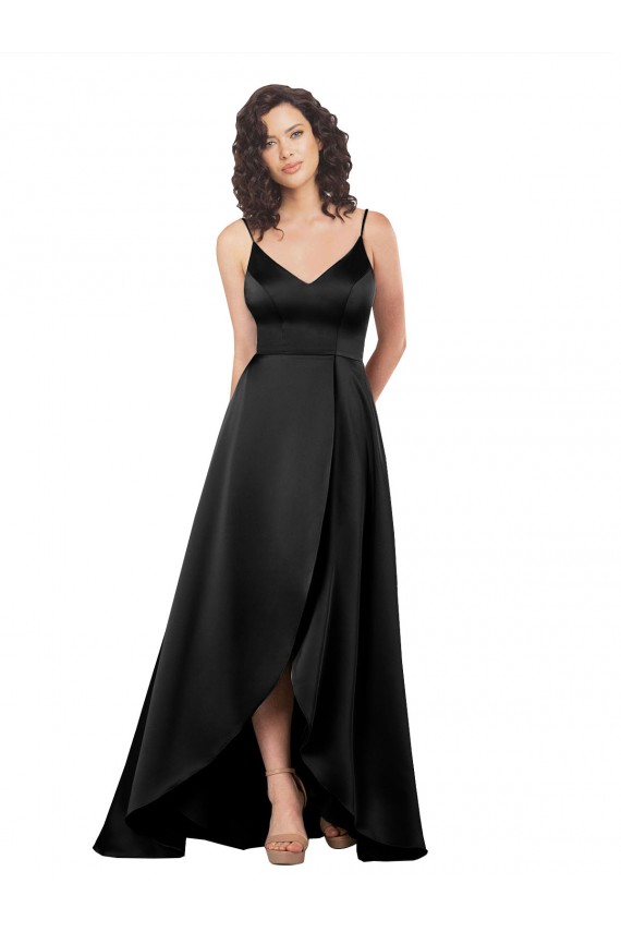 V-Back Black A-Line V-Neck Long High Low Evening Gown / Prom Dress / Bridesmaid Dress York