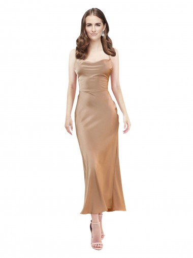 Open Back Rose Gold Sheath Cowl Neck Midi Length Formal Evening Gown / Prom Dress / Bridesmaid Dress York