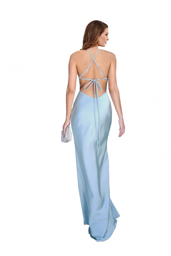 Open Back Light Sky Blue Sheath Cowl Neck Long Formal Evening Gown / Prom Dress / Bridesmaid Dress York